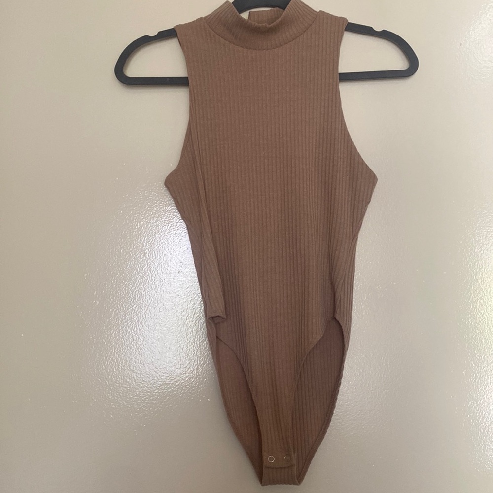 Tan Ribbed Turtleneck Bodysuit